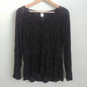 Language 100% silk semi sheer soft flowy witchy black blouse top Large